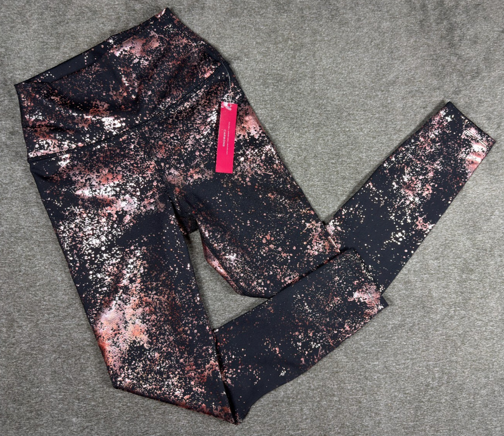 Carbon38 Art Foil Metallic Rose Gold Black Splatter Leggings XS High Rise NWT